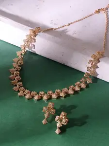 AMI Rose Gold Plated Cubic Zirconia Studded Necklace And Earrings
