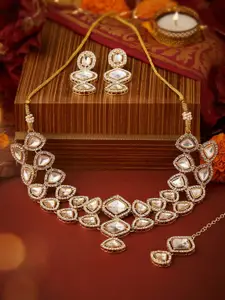 AMI Gold-Plated Stone-Studded Necklace and Earrings With Maang Tika