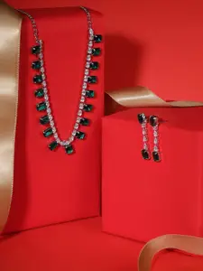 AMI Silver-Plated Stones Studded Necklace With Earrings