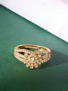 AMI Gold-Plated CZ-Studded Finger Ring
