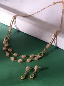 AMI Rose Gold-Plated Cubic Zirconia Studded Necklace With Earrings