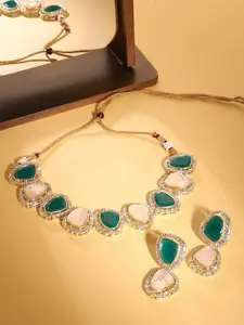 AMI Gold-Plated Stone-Studded Necklace And Earrings