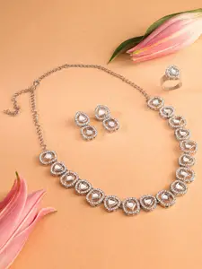 AMI Silver-Plated Austrian Diamonds Studded Necklace With Earrings & Finger Ring