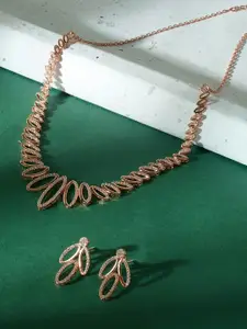 AMI Rose Gold Plated Cubic Zirconia-Studded Necklace and Earrings