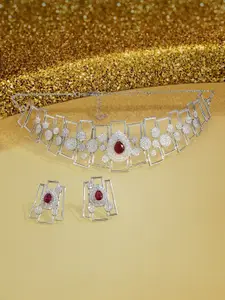 AMI Silver Plated Cubic Zirconia Studded Necklace and Earrings