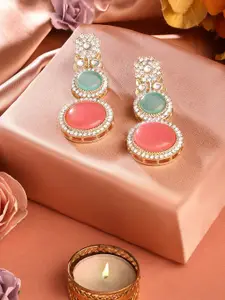 AMI Gold-Plated Stone-Studded Contemporary Drop Earrings