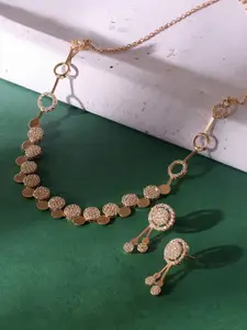 AMI Rose Gold-Plated Cubic Zirconia Studded Necklace With Earrings