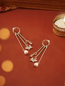 AMI Gold Plated Stone Studded & Beaded Contemporary Drop Earrings