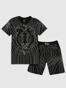 CAVIO Boys Printed Round Neck Short Sleeves Pure Cotton T-shirt with Shorts