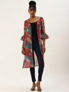 ROVING MODE Tropical Printed Georgette Open Front Longline Shrug