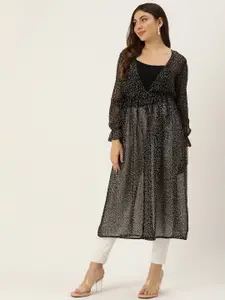 ROVING MODE Printed Button Front Longline Sheer Shrug
