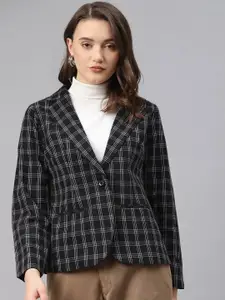 Cottinfab Women Checked Regular Fit Single Breasted Formal Blazer