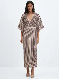 MANGO Striped Kimono Sleeves Wrap Maxi Dress