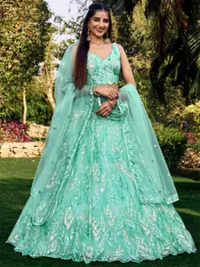 FABPIXEL Embroidered Sequinned Semi-Stitched Lehenga & Unstitched Blouse With Dupatta