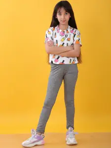 Anthrilo kids Girls Printed Pure Cotton T-shirt Leggings Clothing Set