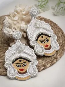 Moedbuille Contemporary Temple Design Crystals Studded Durga God Drop Earrings