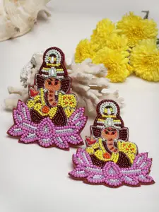 Moedbuille Contemporary Beads Studded Ganesha & Lotus Drop Earrings