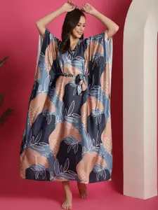 Claura Printed Silk Satin Kaftan Nightdress