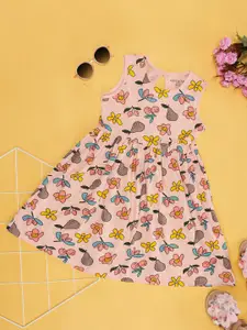 Pantaloons Junior Girls Floral Printed Gathered Cotton Fit & Flare Dress