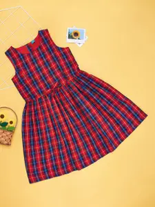 YU by Pantaloons Girls Checked Pure Cotton Fit and Flare Dress