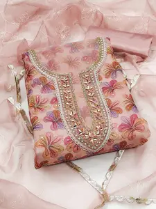 MANVAA Floral Embellished Beads and Stones Unstitched Dress Material