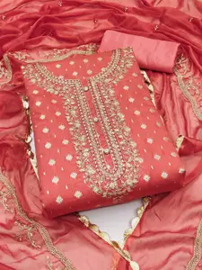 MANVAA Floral Embellished Beads and Stones Unstitched Dress Material