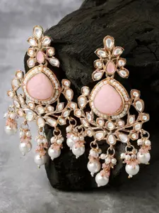 KARATCART Rose Gold-Plated Kundan Studded Contemporary Drop Earrings