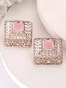 KARATCART Rose Gold Plated American Diamond Studded Contemporary Drop Earrings
