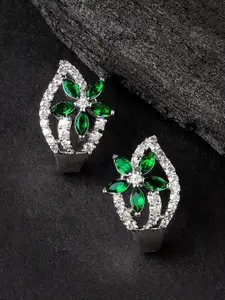 KARATCART Silver-Plated Cubic Zirconia Studded Floral Studs Earrings
