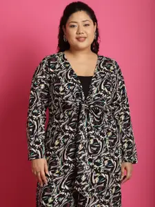 theRebelinme Plus Size Abstract Printed Party Tie-Up Shrug