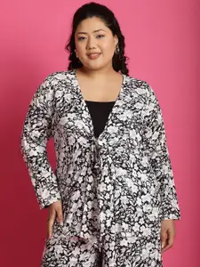 theRebelinme Plus Size Abstract Printed Party Tie-Up Shrug