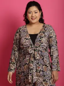 theRebelinme Plus Size Floral Printed Tie-Up Shrug