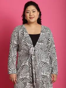 theRebelinme Plus Size Abstract Printed Tie-Up Shrug