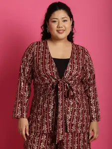 theRebelinme Plus Size Floral Printed Tie-Up Shrug