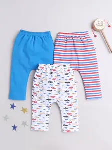 BUMZEE Infant Boys Pack Of 3 Mid-Rise Printed Cotton Lounge Pants
