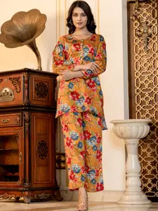 KAAJH Printed Pure Cotton Top & Trousers Co-Ords