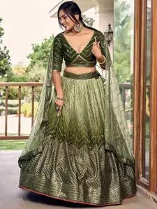 FABPIXEL Embellished Sequinned Semi-Stitched Lehenga & Unstitched Blouse With Dupatta