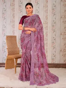 Mitera Floral Printed Sequinned Embroidered Saree