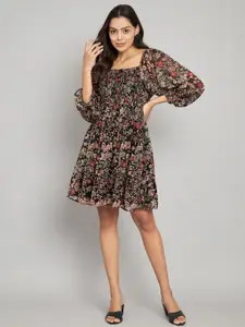 Amagyaa Floral Print Puff Sleeve Fit & Flare Dress