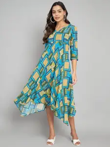 Amagyaa Geometric Printed A-Line Midi Dress