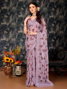 Indian Women Floral Printed Beads And Stones Embellished Saree
