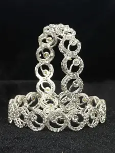 NMII Set of 2 Silver-Plated Crystal-Studded Bangles
