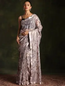 Libas Grey Abstract Embellished Brasso Saree