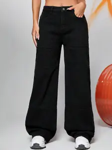 Kotty Women Black Jean Wide Leg High-Rise Clean Look Stretchable Jeans