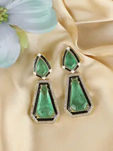 AURAA TRENDS Gold-Plated Kundan Studded Contemporary Drop Earrings