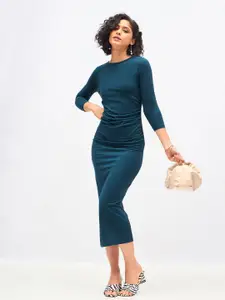 SASSAFRAS Teal Blue Bodycon Midi Dress
