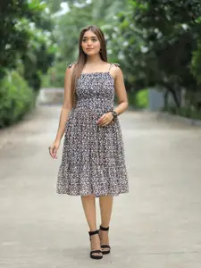 KALINI Floral Print Georgette Fit & Flare Dress