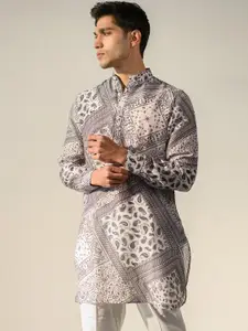 QB MEN Ethnic Motifs Printed Straight Silk Kurta