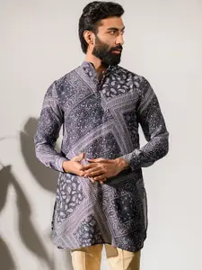 QB MEN Ethnic Motifs Printed Straight Pure Silk Kurta