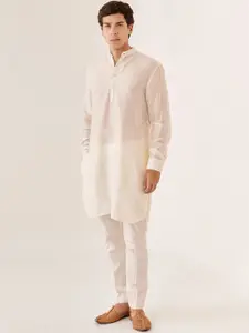 QB MEN Mandarin Collar Long Sleeves Thread Work Silk Kurta